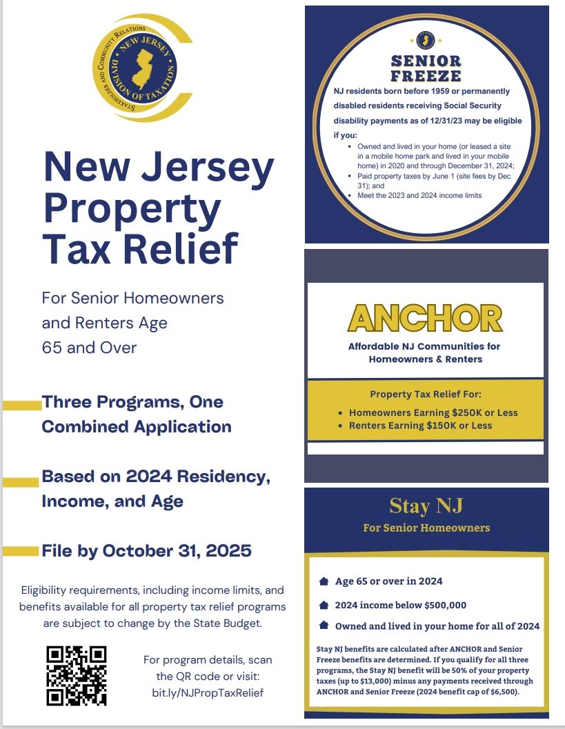 NJ Property Tax Relief for Senior Homeowners and Renters Age 65 and Over